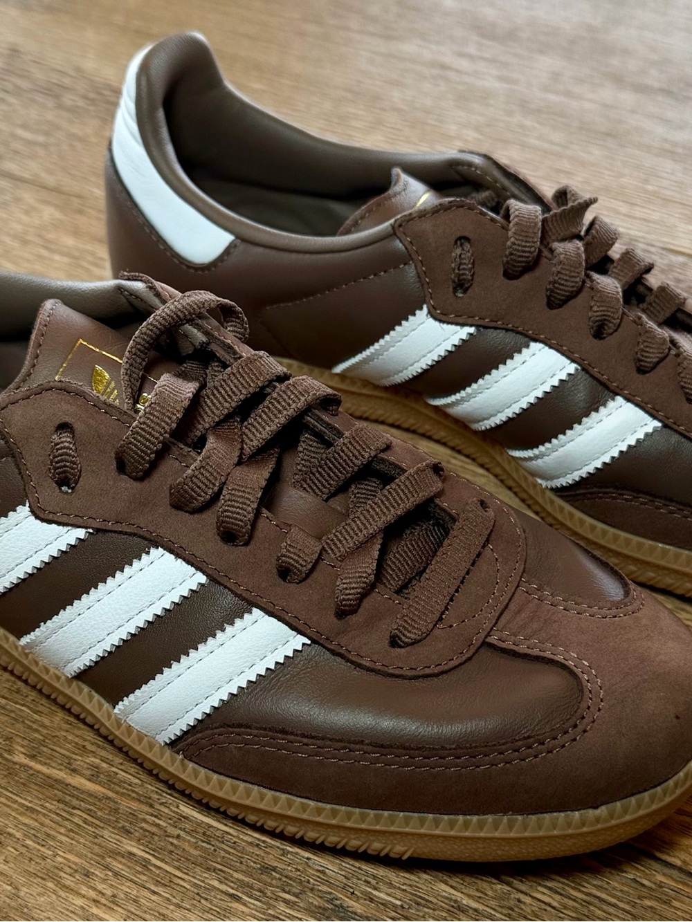 adidas Samba Brown Leather Sneaker with White Stripes and Gum Sole - Picture 4 of 7